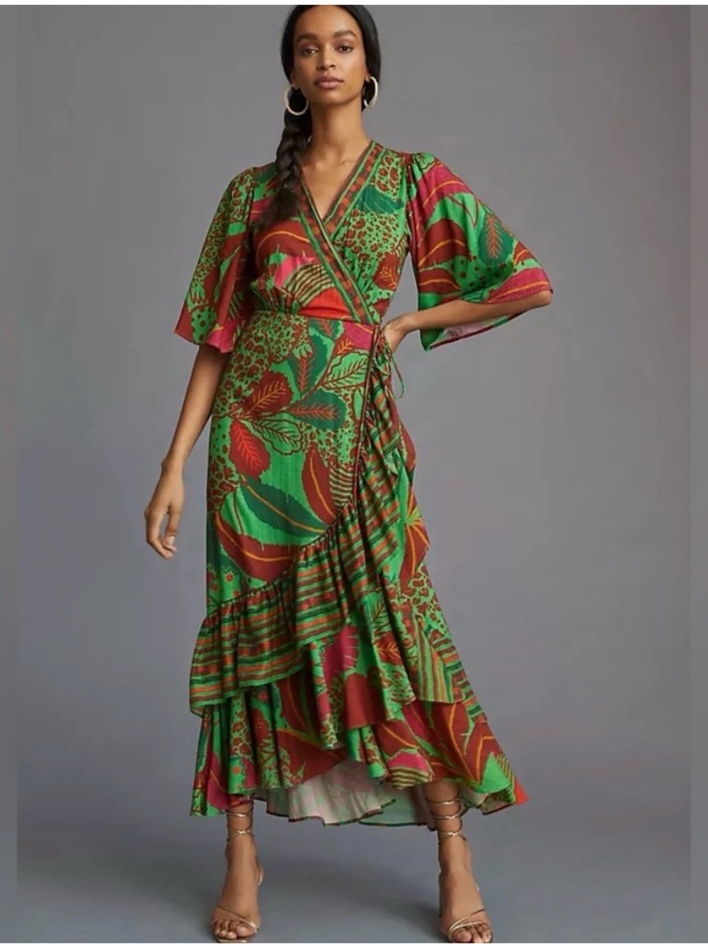Farm Rio Anthropologie Flutter sleeve wrap Maxi dress